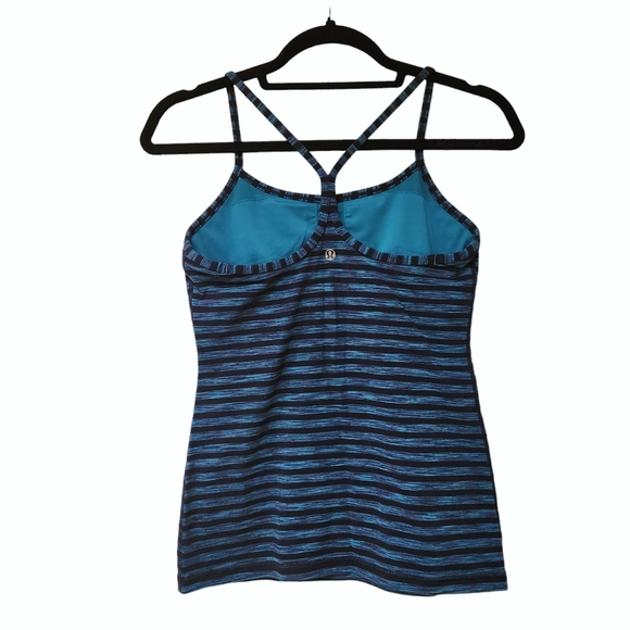 Lululemon Racerback Yoga Tank Top - Turquoise Blue Stripe - Picture 2 of 6